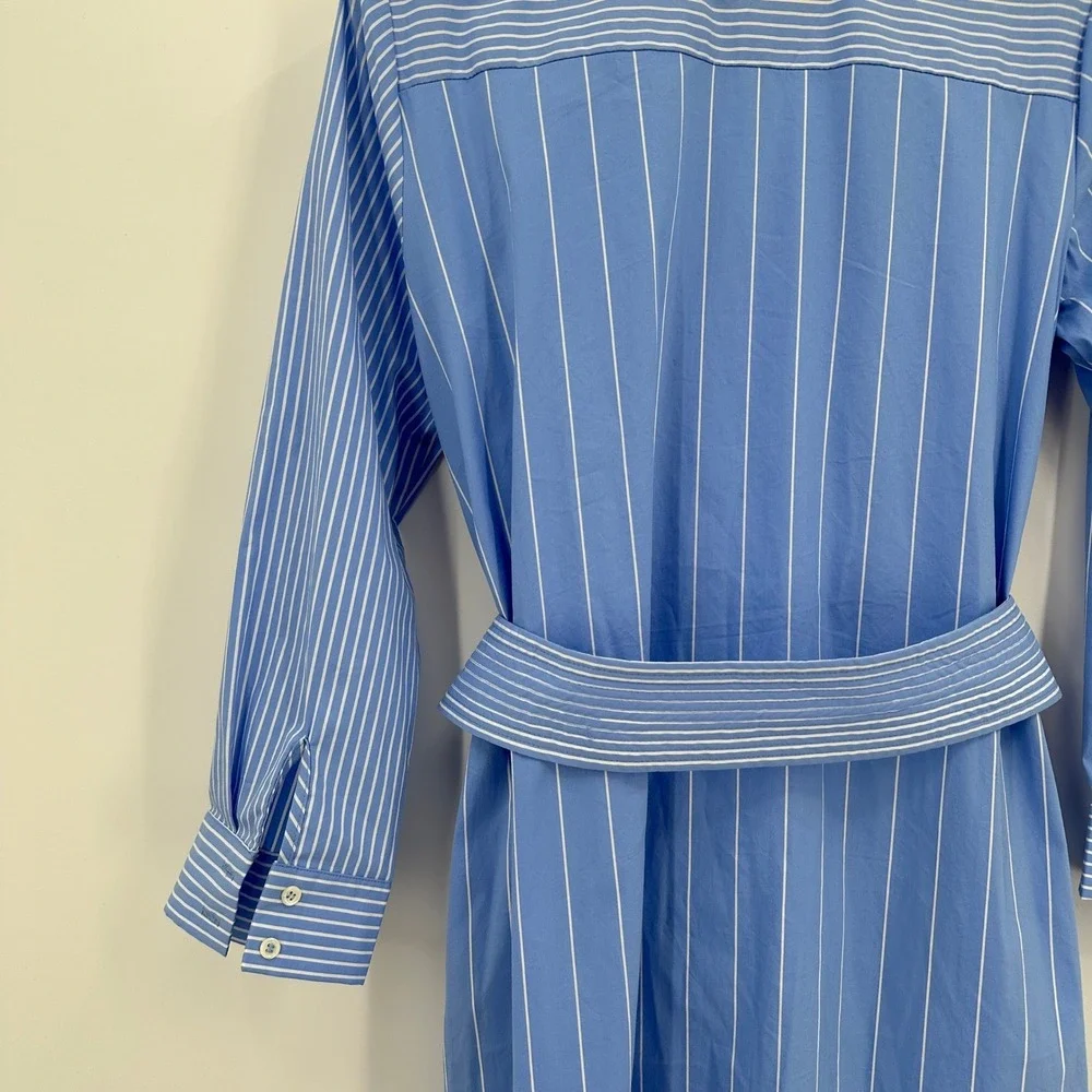 Pomander Place Tuckernuck Blue White Striped Belted Midi Shirt Dress Women Small - Picture 6 of 8